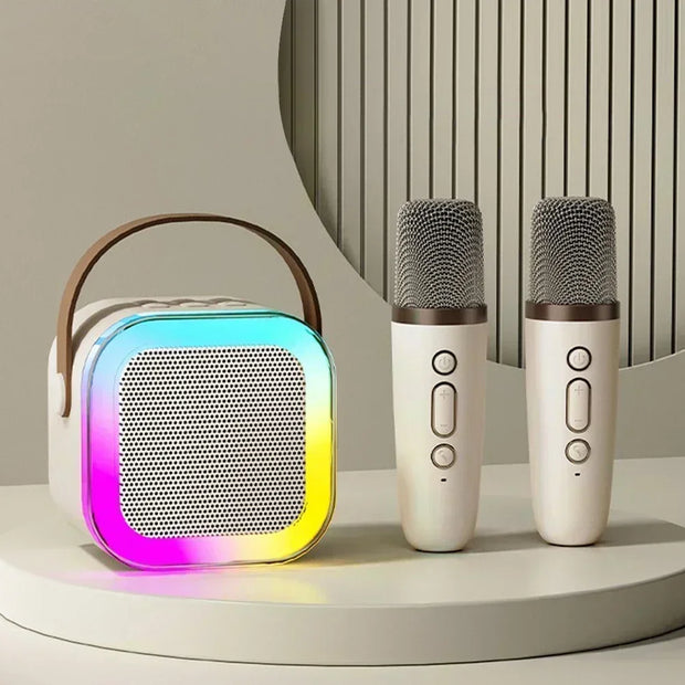 K12 Bluetooth speaker with 2 microphones for portable karaoke amplification system, home singing and children's gifts