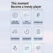 Bluetooth-Compatible Noise Canceling Translucent Earphones with Digital Display Charging Case Small Ear Buds for Sports Working