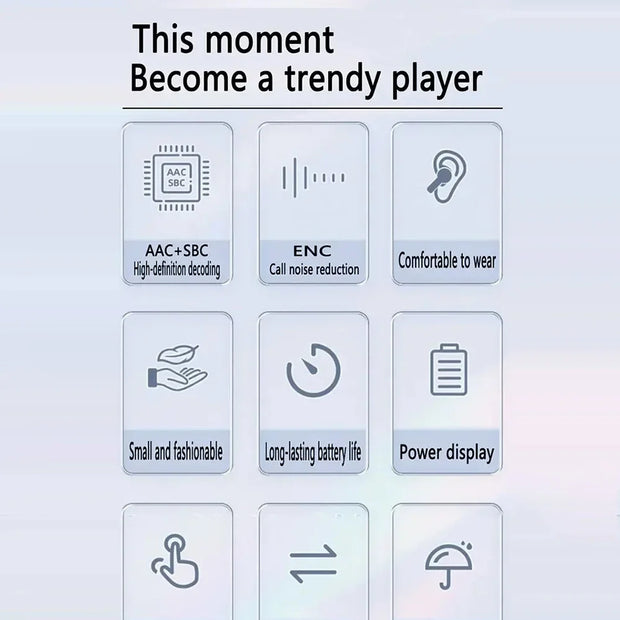 Bluetooth-Compatible Noise Canceling Translucent Earphones with Digital Display Charging Case Small Ear Buds for Sports Working