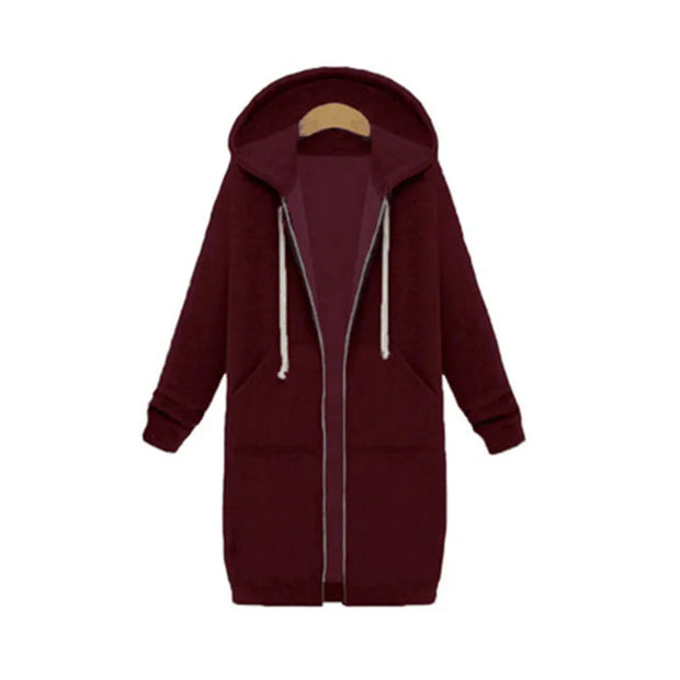 Hoodies Women 2022 New Autumn and Winter Thickening Loose Fashion Solid Color Pocket Design Top Hooded Long Sweatshirts Coat
