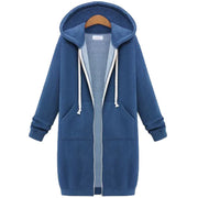 Hoodies Women 2022 New Autumn and Winter Thickening Loose Fashion Solid Color Pocket Design Top Hooded Long Sweatshirts Coat