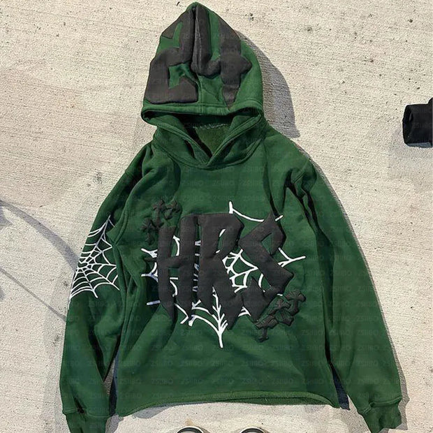 Hoodie Cobweb Print goth Punk Sweatshirt Men's hoodies Sport Coat Pullover Gothic Long Sleeve Oversized Hoodie Y2K jacket Emo