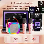 K12 Bluetooth speaker with 2 microphones for portable karaoke amplification system, home singing and children's gifts