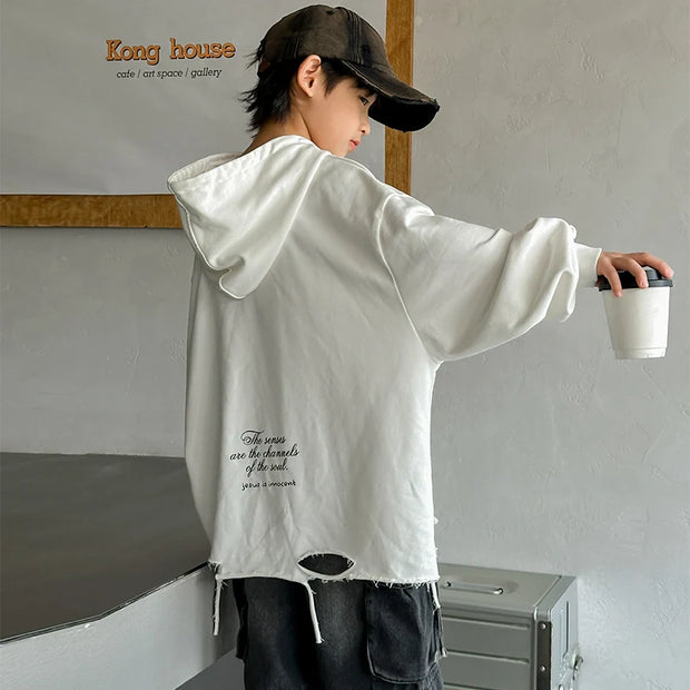 Hoodie Kids Boys 2024 Autumn Teenager Clothes Kids Casual Cotton Hooded Sweatshirt Tops Costume 5 6 7 8 9 10 11 12 13 14 Years