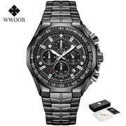 2024 WWOOR Men's Watch Top Brand Luxury Black Wrist Watch Fashion Sports Chronograph Steel Quartz Men Watches Relogio Masculino