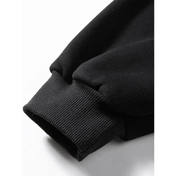 Hoodie - Black Pullover Sweater with Eye-catching Pattern, Street Style Daily Wear, Urban Fashion Casual Loose Trend