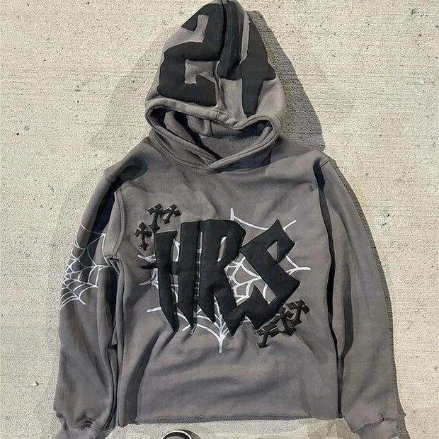 Hoodie Cobweb Print goth Punk Sweatshirt Men's hoodies Sport Coat Pullover Gothic Long Sleeve Oversized Hoodie Y2K jacket Emo