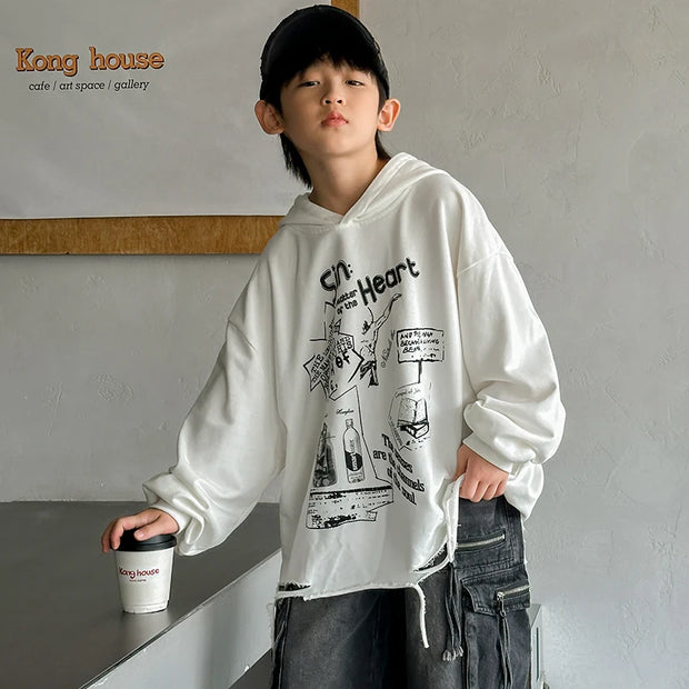 Hoodie Kids Boys 2024 Autumn Teenager Clothes Kids Casual Cotton Hooded Sweatshirt Tops Costume 5 6 7 8 9 10 11 12 13 14 Years