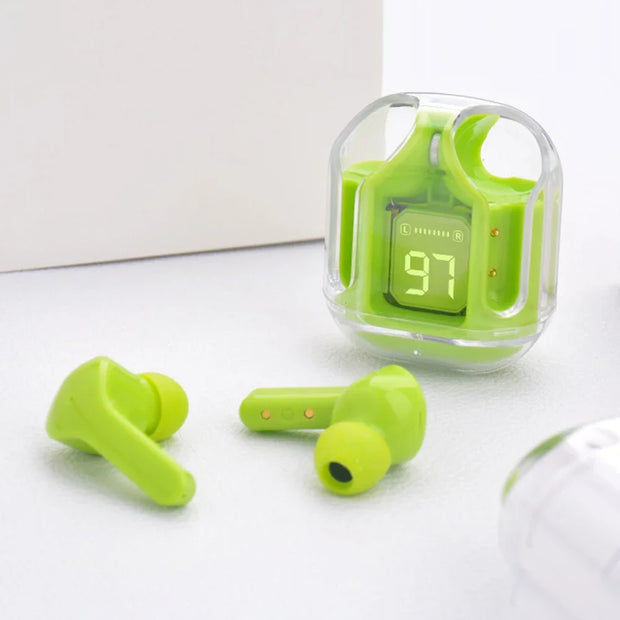 Bluetooth-Compatible Noise Canceling Translucent Earphones with Digital Display Charging Case Small Ear Buds for Sports Working