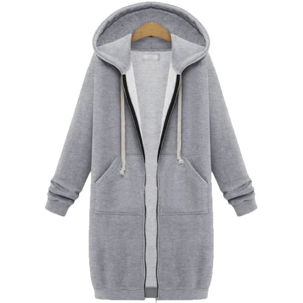Hoodies Women 2022 New Autumn and Winter Thickening Loose Fashion Solid Color Pocket Design Top Hooded Long Sweatshirts Coat
