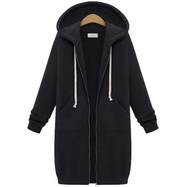 Hoodies Women 2022 New Autumn and Winter Thickening Loose Fashion Solid Color Pocket Design Top Hooded Long Sweatshirts Coat