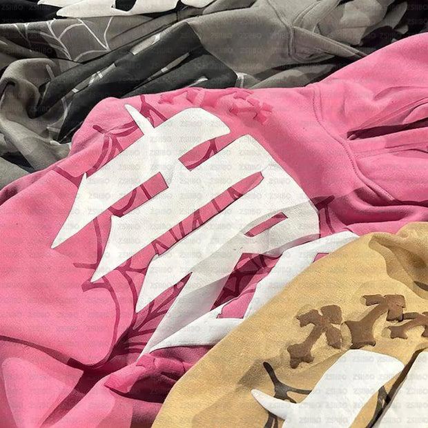 Hoodie Cobweb Print goth Punk Sweatshirt Men's hoodies Sport Coat Pullover Gothic Long Sleeve Oversized Hoodie Y2K jacket Emo