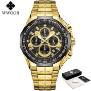 2024 WWOOR Men's Watch Top Brand Luxury Black Wrist Watch Fashion Sports Chronograph Steel Quartz Men Watches Relogio Masculino
