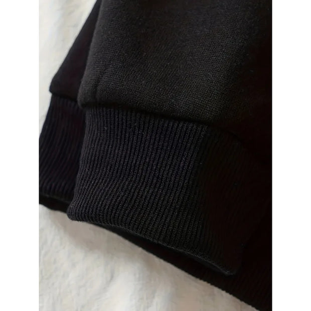 Hoodie - Black Pullover Sweater with Eye-catching Pattern, Street Style Daily Wear, Urban Fashion Casual Loose Trend