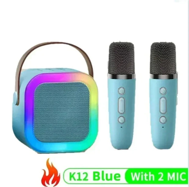 K12 Bluetooth speaker with 2 microphones for portable karaoke amplification system, home singing and children's gifts