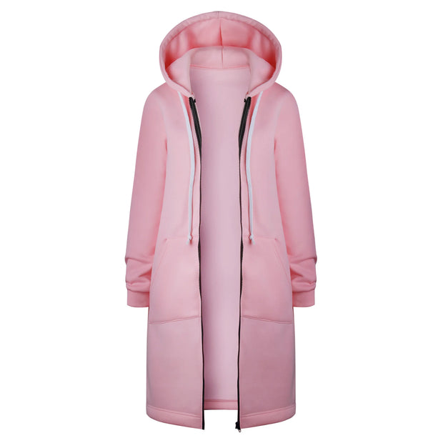 Hoodies Women 2022 New Autumn and Winter Thickening Loose Fashion Solid Color Pocket Design Top Hooded Long Sweatshirts Coat