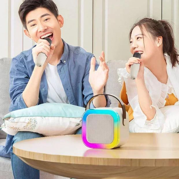 K12 Bluetooth speaker with 2 microphones for portable karaoke amplification system, home singing and children's gifts