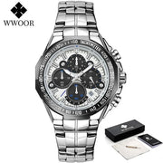 2024 WWOOR Men's Watch Top Brand Luxury Black Wrist Watch Fashion Sports Chronograph Steel Quartz Men Watches Relogio Masculino